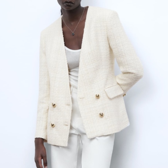 Zara Double Breasted Textured Weave Jacket NWT - Picture 13 of 16